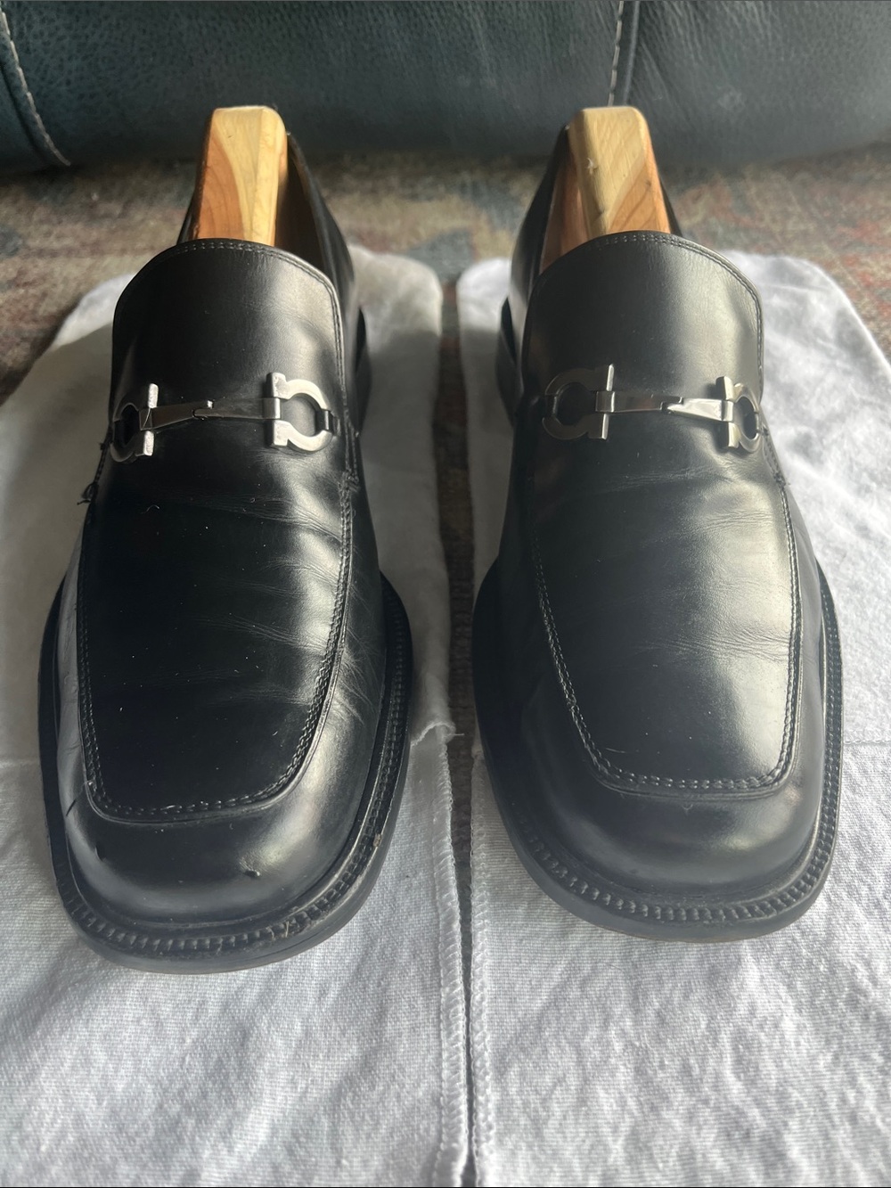 Salvatore Ferragamo Black Leather Bit Slip-On Loafers